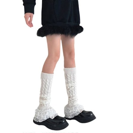 Damstickade Varma Benvärmare för Vintern Långa Strumpor Stövelmanschetter Topp Benvärmare Knäskydd Vad Värmare Ärmar Vit