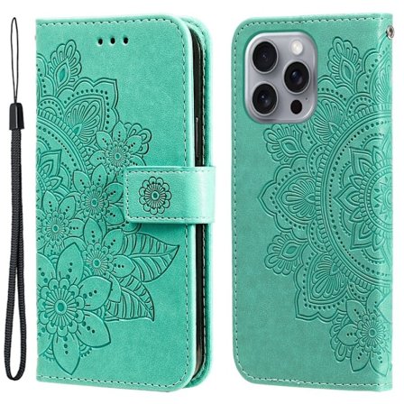 iPhone 16 Pro Fodral Mandala Läder Grön