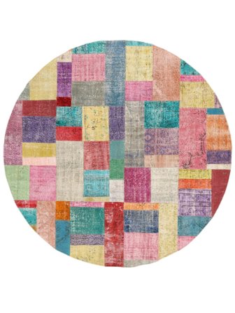 Hand Knotted Patchwork Rug Ø 249 Red/Orange