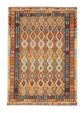 Hand Woven Kilim Afghan Old Style Rug 258X345 Wool Brown/Dark Red Large