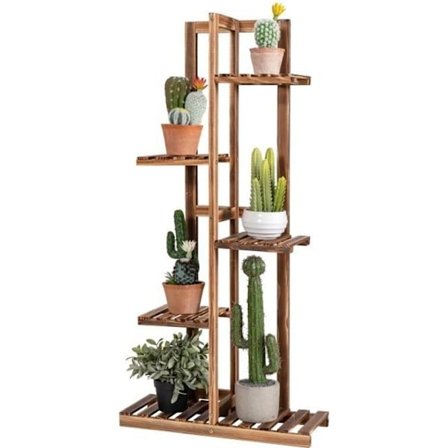 COSTWAY træplantestigehylde 5 etager, 50 x 21 x 103 CM, blomsterhylde med anti-vippeanordning
