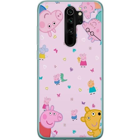 Kompatibel Mobilcover til Xiaomi Redmi Note 8 Pro Peppa Gris med en baby i armene, morgris motiv i farverig og blød børneillustration med hjerter