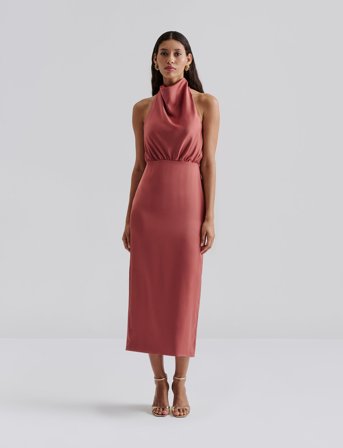 Malina Solange Open Back Halterneck Midi Dress - Pink - 34