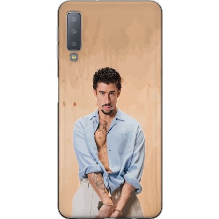 Yhteensopiva Puhelinkuori Samsung Galaxy A7 (2018) Bad Bunny Super Bowl-inspiroima grafiikka, jossa NFL-trofe ja San Franciscon silta urheilusuunnitte