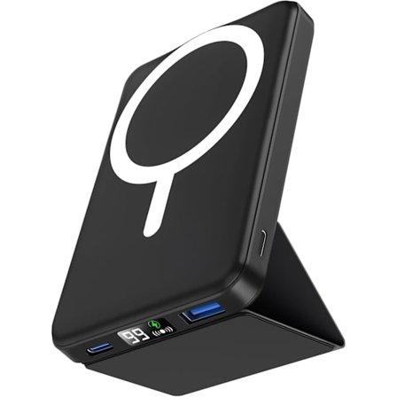 /EA/Externt Batteri för Mag-Safe, 10000mAh Magnetisk Trådlös Batteripack, Vikbart Power Bank Mag-Safe PD 22.5W Snabbladdning USB-C LED-Display