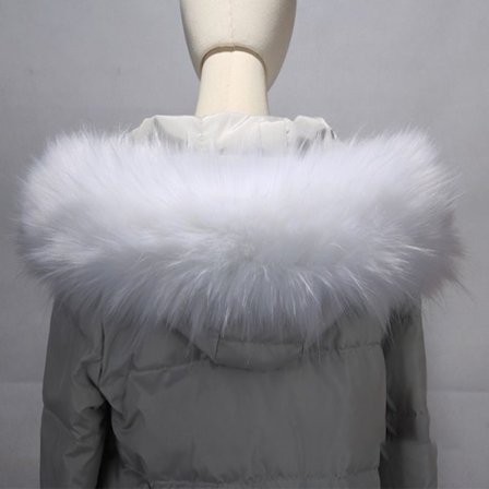 Dunjakke Pels Krage Stripe Faux Krage HVIT 85CM 85CM hvit