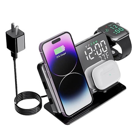 15W Snabb Trådlös Laddare & Väckarklocka För Iphone, Samsung, Huawei, Apple Watch, Airpods