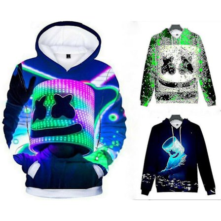 Barn Marshmello Neon Dj 3d-tryckta Hoodies Sweatshirt Coat Pullover