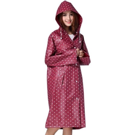 Återanvändbar dam- och flickregnrock med lång ärm och prickar, bärbar och trendig, för resor