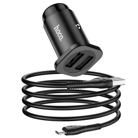 Hoco Billaddare 2xusb + Kabel Micro Wise Road Nz4,8a 24w Svart