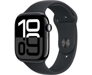 Apple-Watch Series 10 GPS 46mm Jet Black Aluminium Case with Black Sport Band - S/M - B-vare-Størst skjerm. Tynnest design. Noensinne.-Personal 