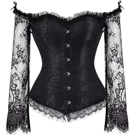 Korsetter för kvinnor Overbust Bustier Top Gothic Sexy Shoulder