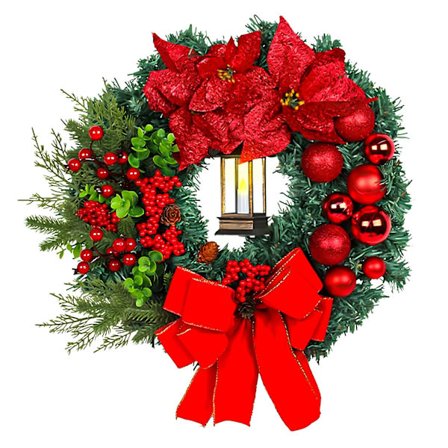 Joulukranssi oveen 40 cm - Keinotekoinen LED-valolla, uudelleenkäytettävä etuoveen, seinään, ikkunakoristeeksi