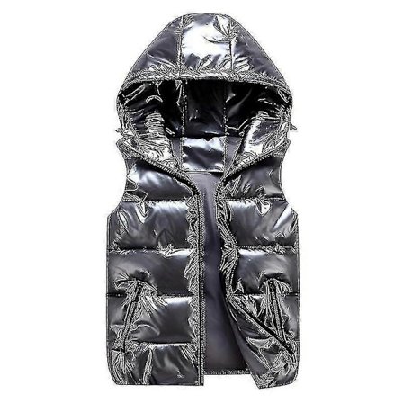 Unisex Skinnende Vattert Vest Hette Stand Krage Vest For Menn Og Kvinner