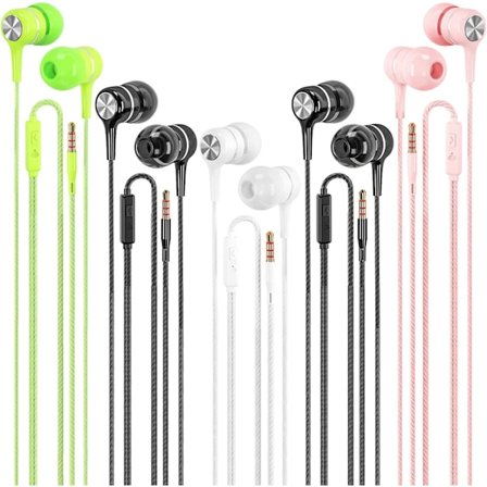 Trådbundna Hörlurar med Mikrofon 5-pack, In-Ear Hörlurar med Djup Bas, Hög Ljudkvalitet Hörlurar Kompatibla med Laptop, MP3, Smartphones