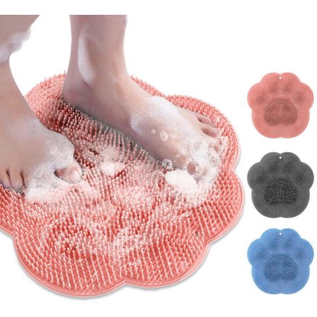 Fot- & Ryggskrubb för Duschen – Fäst på Väggen, Silikon Fotskrubb, Ryggskrubb Duschborste med Sugkoppar, Dusch Fot Skrubbmatta, Exfolierande Badkudde