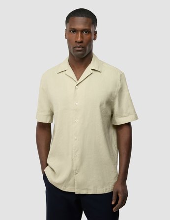 Shaping New Tomorrow - Refined Linen Bowling Short Sleeve Shirt - Soft Sand - Herre - Størrelse XXL