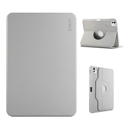 Stativfodral för iPad Pro 11 (2024) TPU+PU Auto Wake/Sleep 360 Graders Rotation Surfplattefodral - Grå
