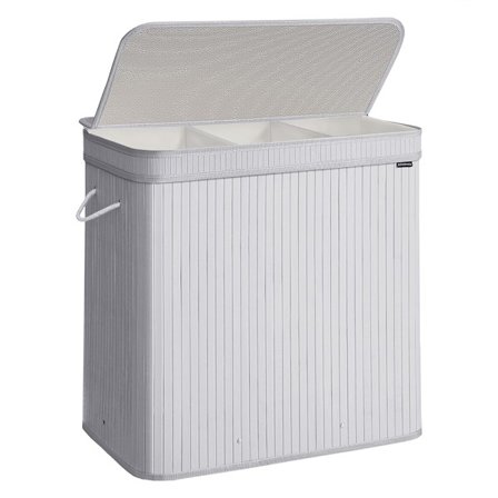 Vasketøjskurv i bambus med låg 150L - Grå