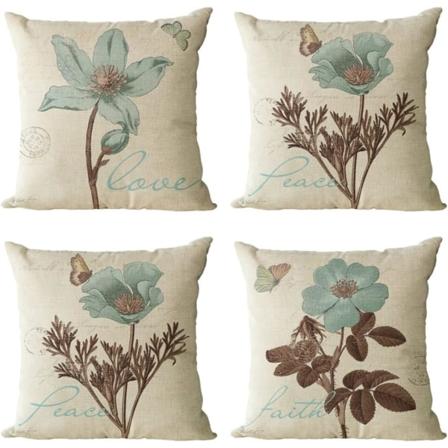 Country Style Set med 4 putetrekk Dekorativ roseblomst Lin putetrekk for stue soverom( RoseSet,18"x18"" )"