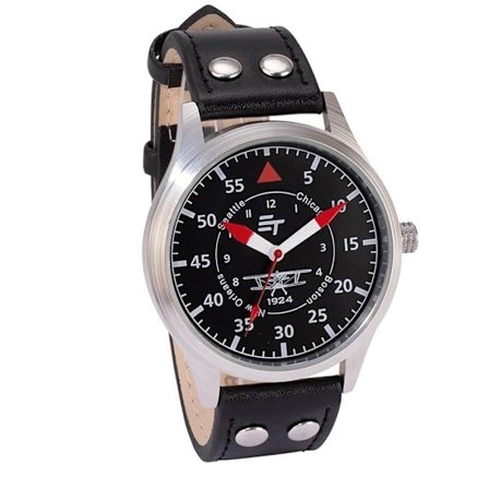 Analogiinen pilottikello - EUROtops - Atlas - Punaiset viisarit - Musta kellotaulu - Kvartsikoneisto