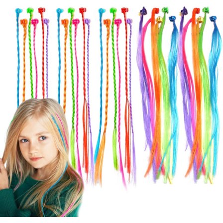 24 stk. hår fletter sett, regnbue fletter med hårklips, flettet hår