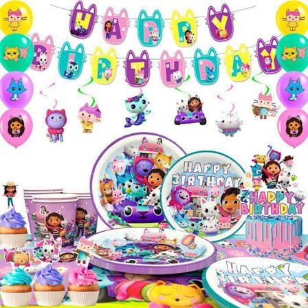 Ny Dekoration Fødselsdag Gabby Kat 10 personer, Ballon Fødselsdag Gabby Kat, Fødselsdagsdekorationer til drenge og piger