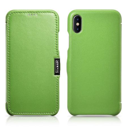 Icarer Iphone X/xs Fodral Äkta Läder Vintage Folio - Grön
