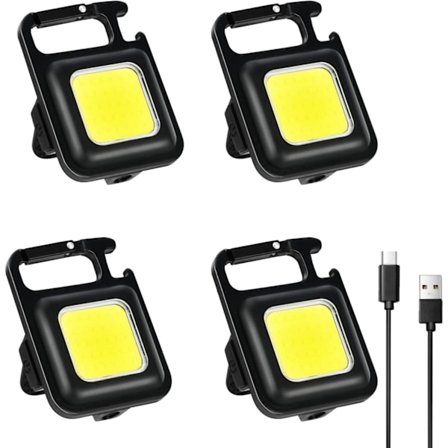 Mini LED Arbejdslys, 4 stk. 800 Lumen Inspektionslys Genopladelige Mini Nøglering Værkstedslampe med Magnetkrog, COB 4 Tilstande Lommelygter