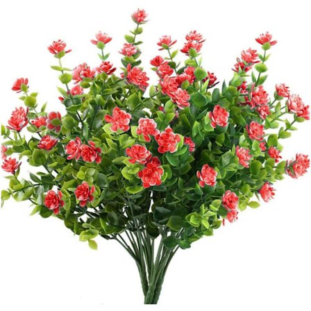 Rød - 4 stk. Kunstige kunstige blomster, UV-bestandige kunstige planter Buske til indendørs og udendørs haver,