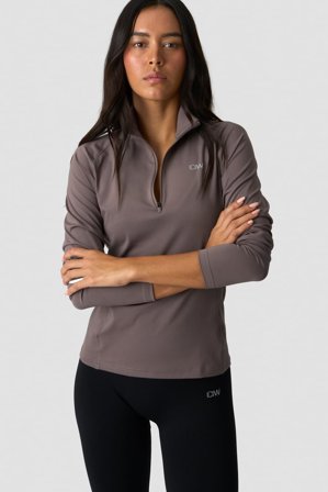 ICANIWILL - Everyday Long Sleeve 1/4 Stripe Zipper Dusty Brown - Oberteile - Damen - ICIW
