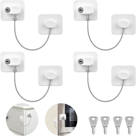 Barnfönstersäkerhet, Barnfönsterlåsskydd, Kylskåpslås för barn med 4 nycklar, Lämplig för kylskåp, tvättmaskin, skåp, fönster (