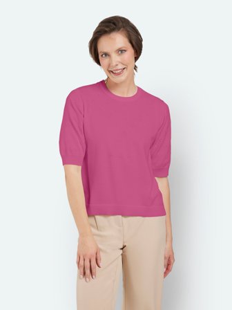 BRANDTEX - Kortærmet Strik - Mørk Pink - Hulmønster