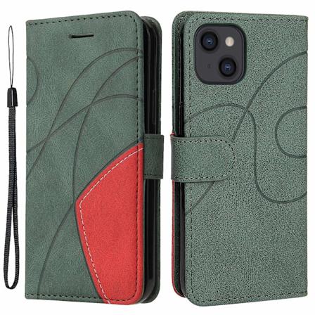 KT Leather Series-1 iPhone 15 -lompakko PU nahkainen kotelo Kaksiväriset liitokset Pudotusta estävä telinekansi