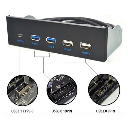 5.25 tums Usb3.1 Gen2 Frontpanel Usb Hub 2 Portar Usb3.0+2 Portar Usb2.0+1 Port Typ-C med Typ-E Co
