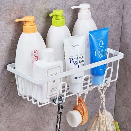 Brusehylde Brusekurv Ingen Boring Hængende Brusehylde Pakke med 2 SUS304 Rustfrit Stål Væg Hylde Badeværelse Hyldeholder Brusehylde med Krog