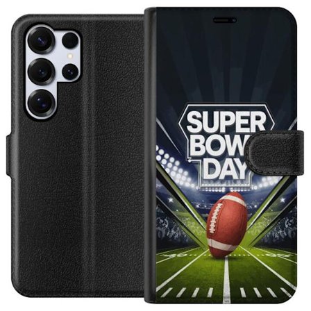 Yhteensopiva Lompakkokotelo Samsung Galaxy S25 Ultra Super Bowl Day juliste, jossa amerikkalainen jalkapallo valaistuksella varustetulla areenalla dra