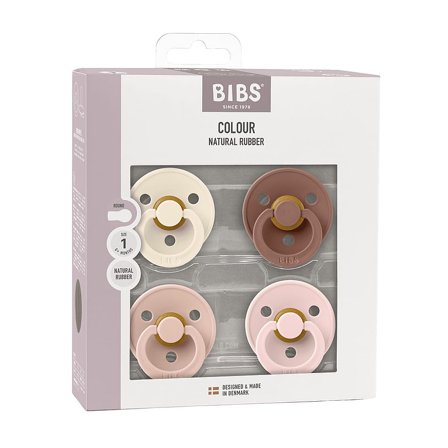 BIBS Colour Sut Latex 4-pak Ivory/Blush/Woodchuck/Blossom Str. 1, Børn & Forældre, Sutter, Latexsutter