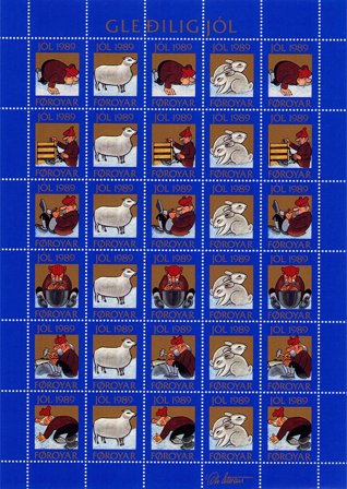 Færøerne - Julemærkeark 1989 - Takket - Ubrugt eller foldet