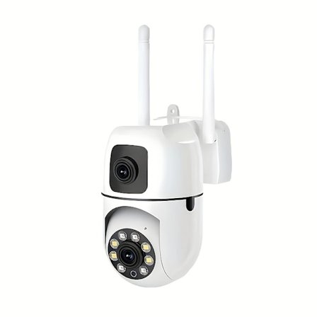 Trådlös kamera med dubbla linser, WiFi-säkerhetskamera med automatisk spårning, PTZ, HD-mörkerseende, tvåvägs ljud