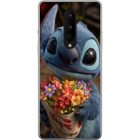 Kompatibel Mobilcover til OnePlus OnePlus 8 Sød blå figur med store øjne, der holder en farverig buket i en varm og kær stil
