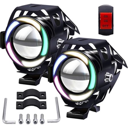 2 STK U7 Motorsykkel LED Spotlights Fargerike Angel Eyes, Universal 12V-80V Vanntett Motorsykkel Frontlykt Med PÅ/PÅ/AV Bryter