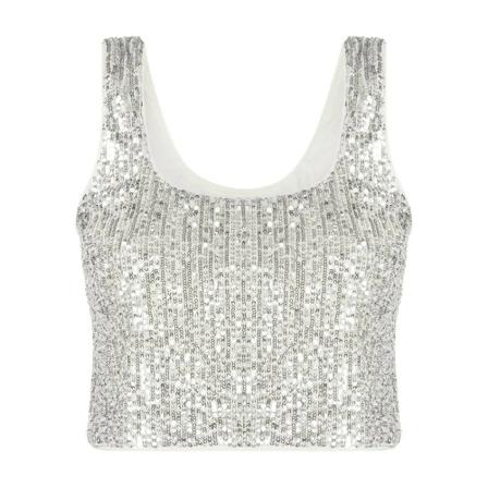 Self Portrait Short top with sequins Grå, Dame