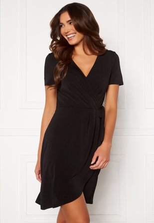 VILA Nayeli S/S Knee Wrap Dress Black Klær