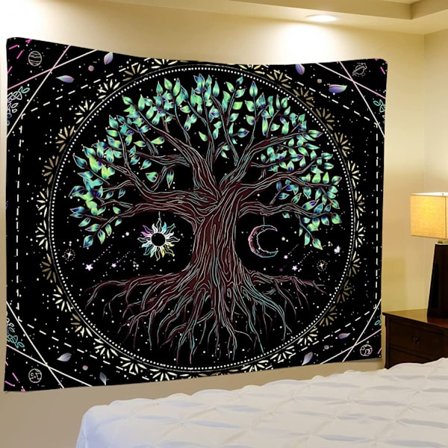 Elämänpuu seinavaate, psykedeelinen seinätekstiili, hippien seinävaate