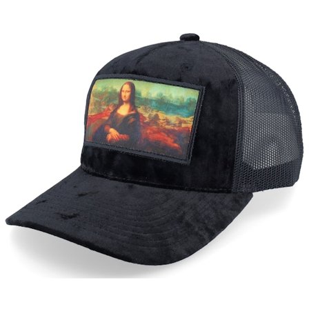 Public Domain - Mona Lisa Velvet Black/Black A-frame Trucker Trucker Black Cap - @ Hatstore