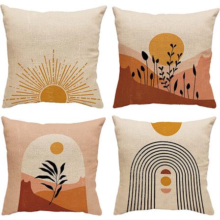 Sett med 4 putetrekk 45*45cm Blomsterakvarellmaleri Dekorative Linputetrekk Sofaputetrekk Kvadratisk Putetrekk for Seng Bil Hjem Sofa