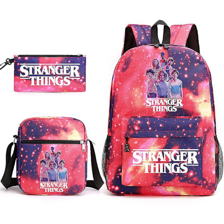Stranger Things Ryggsekk Tredelt Sett Student Skolesekk Canvas Bag x