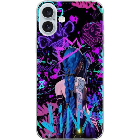 Yhteensopiva Puhelinkuori Apple Apple iPhone 16 Plus Värikäs graffitipiirustus, jossa on sinipäinen hahmo urbaanissa katutaidetyylissä