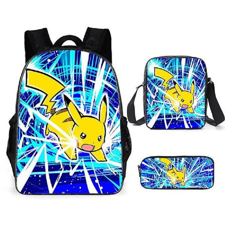 3pcs Pokmon Schoolbag Pikaqiu Backpack Polyester Comfortable Lightening Children's Bag